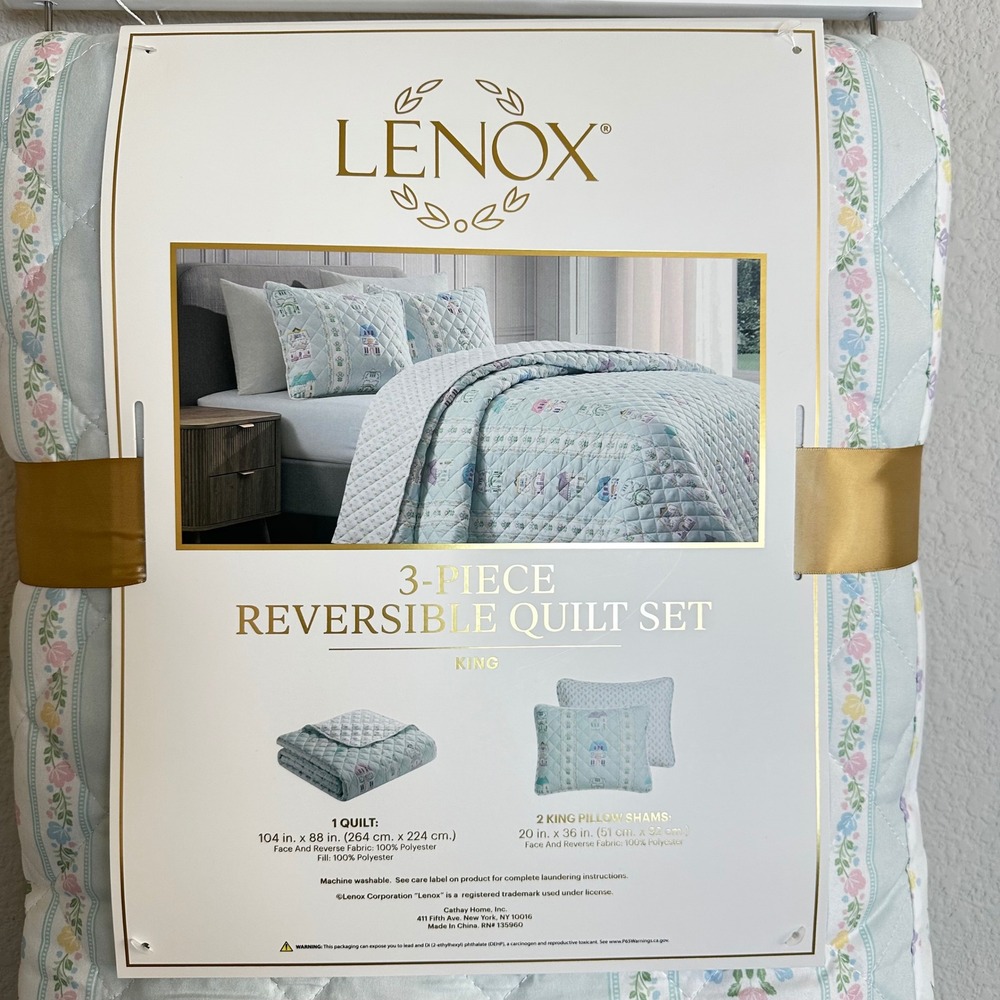 NEW Lenox Spice Village 3-Piece Reversible Quilt Set King Floral House Print